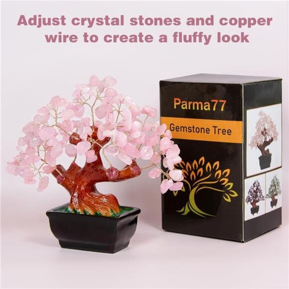 Feng Shui Natural Rose Pink Quartz Crystal Money Tree Bonsai Style Decoration - Picture 2 of 7